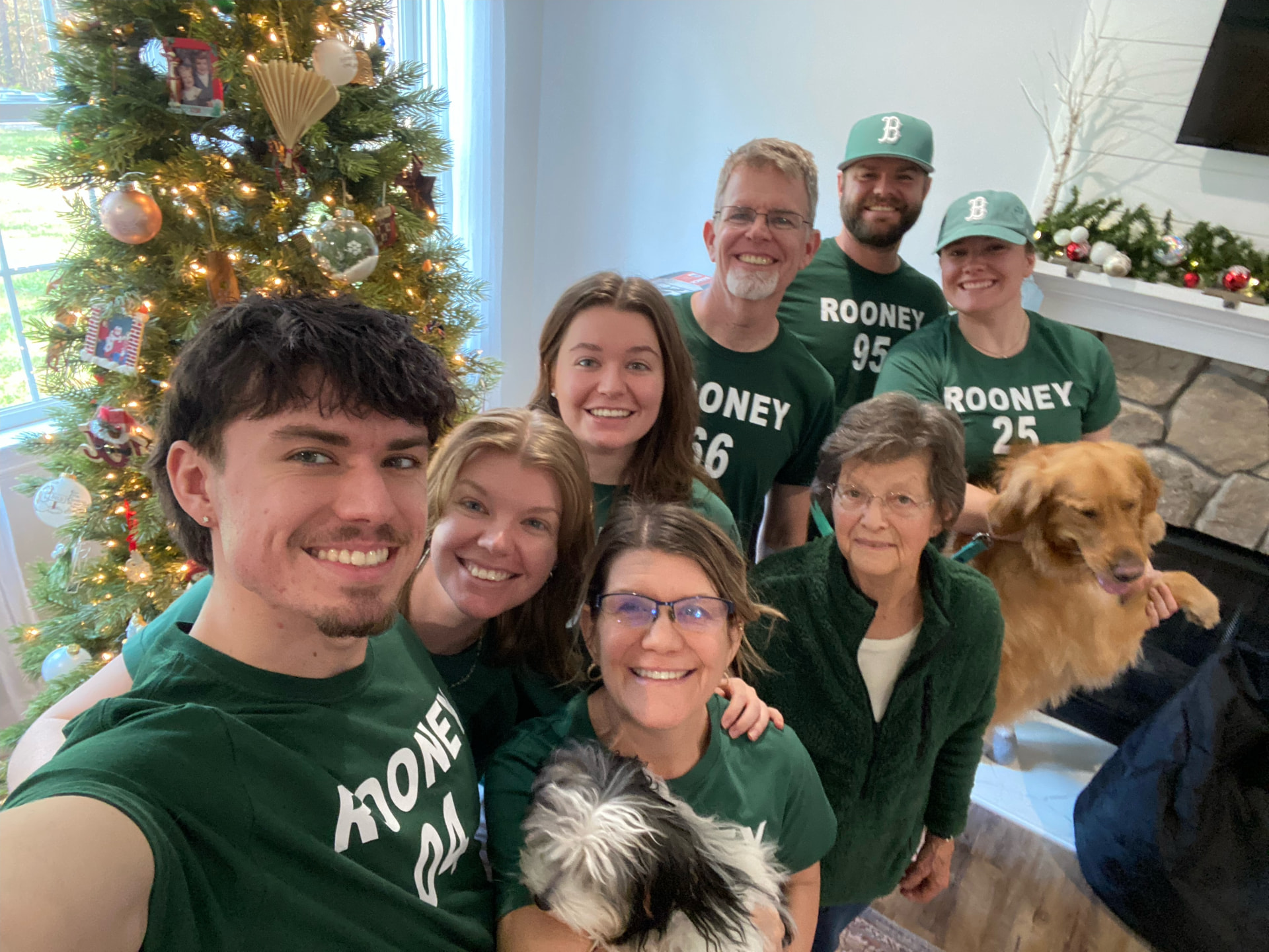 The Rooney family together at home in Goochland, Virginia, with their two dogs
